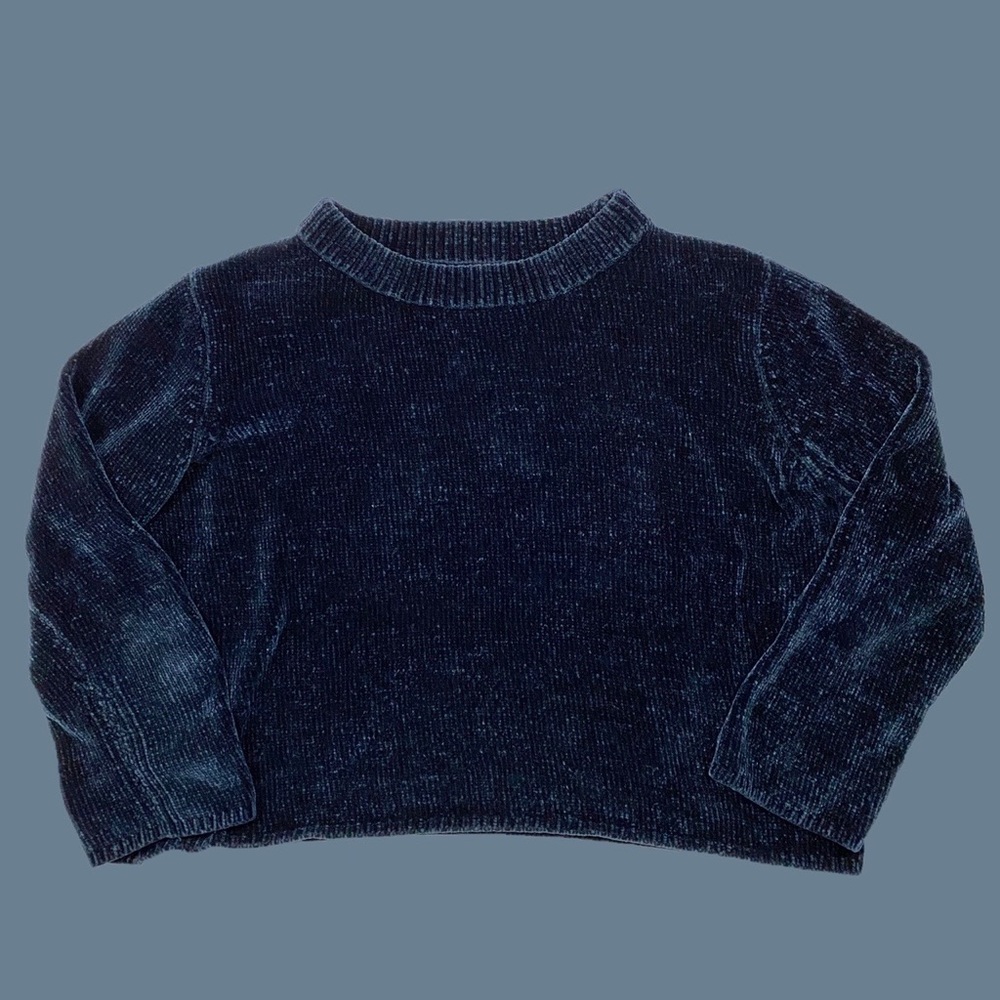 Sweet Rain Dark Navy Blue Chenille Crewneck Sweater